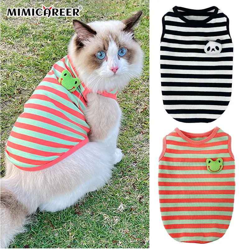 

Cat Clothes Summer Spring Dog Stripe T-shirt with Panda Frog Soft Puppy Kitten Shirt Vest Small Medium Dog Pet Clothing Supplies