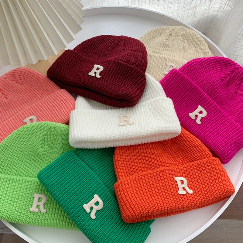 

Модные трикотажные женские универсальные стильные кашемировые вязаные облегающие шапки в японском стиле