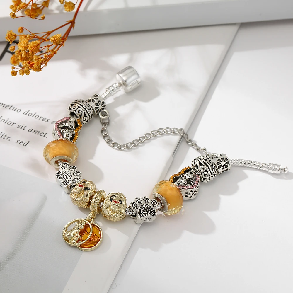 Фото Seialoy Fashion Lion Charm Kids Bracelet & Bangle Original Animal Heart Shaped Beads Bracelets For Women Men Popular Jewelry №2