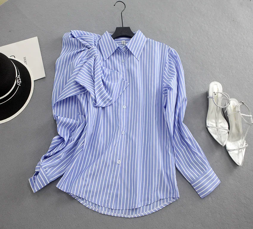 Весна-лето 2023 новая повседневная рубашка свободного кроя женская в полоску с