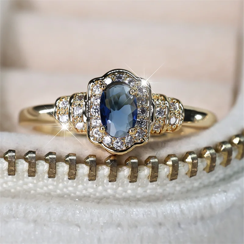 Королевский синий камень маленькие овальные обручальные кольца античное золото