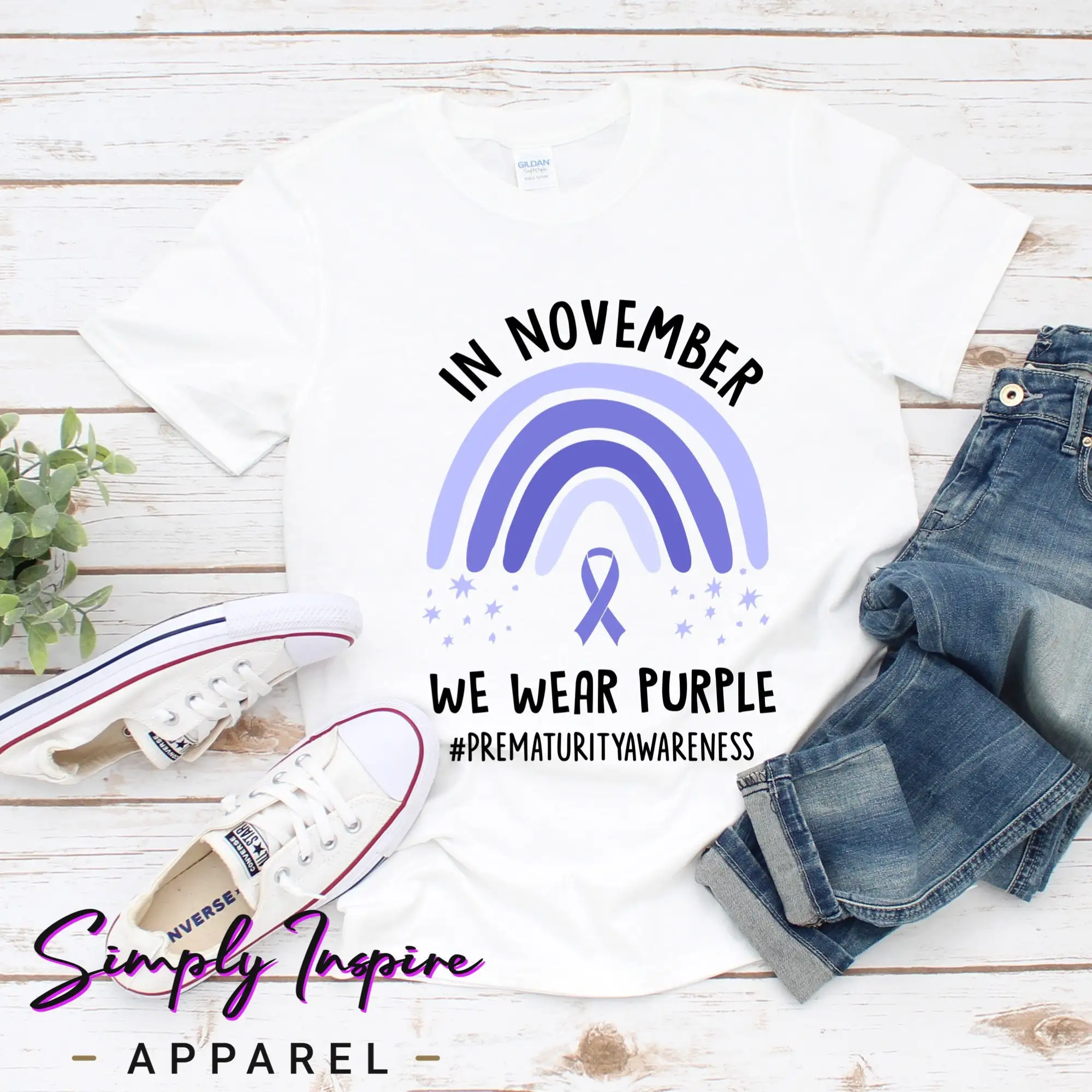 Радужная футболка с информацией о препятствиях в листопаде Wear Purple March For Babies World Nicu