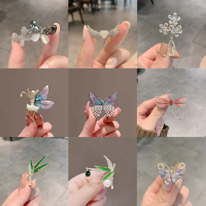 

Ladies Exquisite Crystal Butterfly Fairy Brooch Pins Angel Wings Inlaid Zircon Brooch Party Wedding Banquet Gift Fashion Jewelry