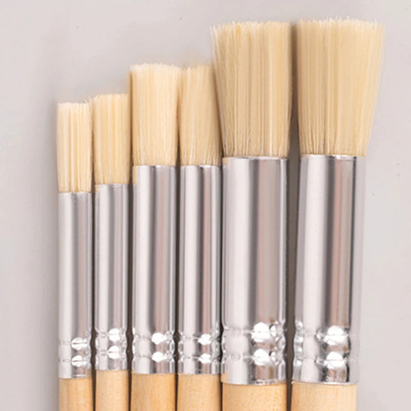 

6Pcs Wooden Handle Watercolor Painting Stencil Brush Hog Bristle Acrylic Oil Painting Brushes Student Professional Art Supplies