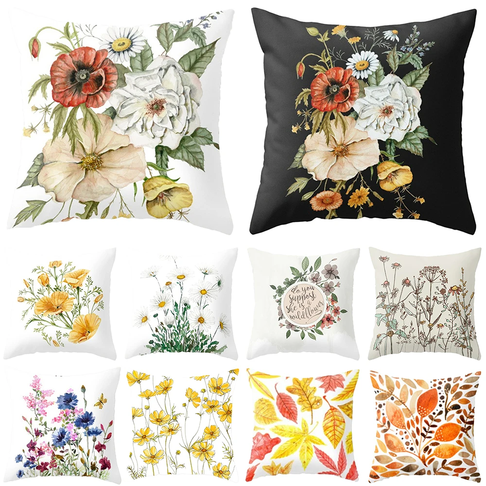 

45x45cm Spring Flower Pillowcase Fresh Plant Print Pillow Case Pillow Covers Decorative Pillowcases Cushion Cover Hugs Cases