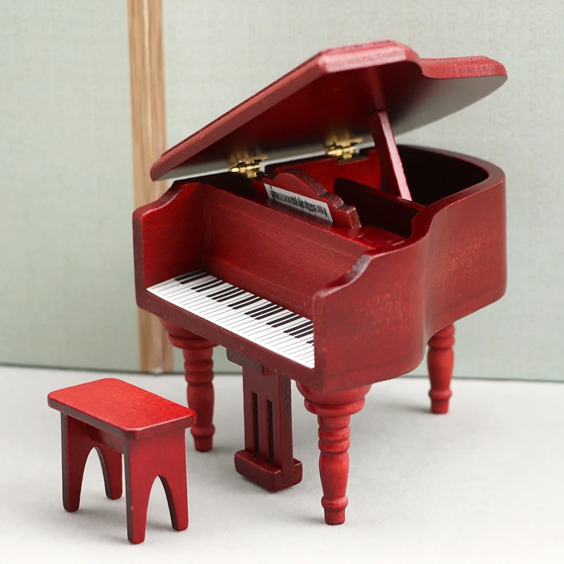 

1:12 Dollhouse Miniature Piano With Chair Grand Piano Model Living Room Furniture Accessories For Doll House Decor Kids Toy Gift