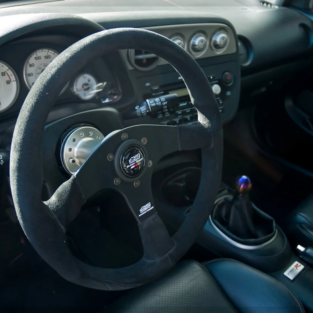 JDM 14 дюймовое гоночное рулевое колесо Mugen, универсальное гоночное рулевое колесо из замши и кожи для VW HONDA TOYOTA BMW