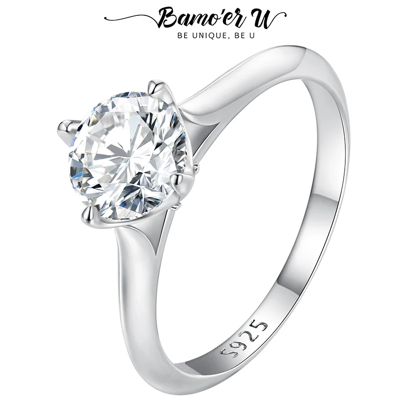 

Bamoer U D Color VVS1 EX 1CT Moissanite Solitaire Ring 925 Sterling Silver Four-Claw-Set Ring Lab Diamond for Women Engagement