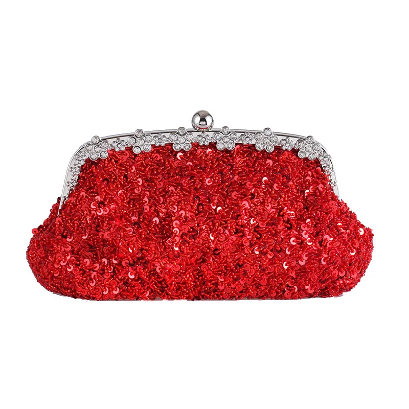

New Diamond Sequins Handbags Gorgeous Big Red Bridal Bag Simple Fashion Tote Wallet Evening Women's Bag