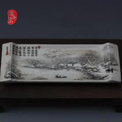 

Exquisite Antique Ancient Porcelain Snow Scenery Mountain Ink Pillow Ornament
