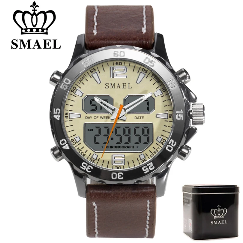 

SMAEL Brand Fashion Men Sports Quartz Watches Men Analog Digital Leather Men's Army Military Watch Clock Man Relogio Masculino