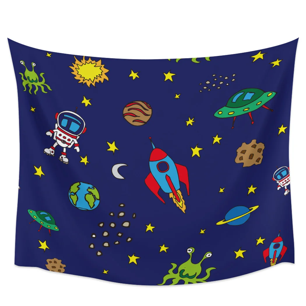 

Space Astronaut Rocket Moon Planet Blackout Curtains Table Runner Bathroom Set Blanket Tapestry