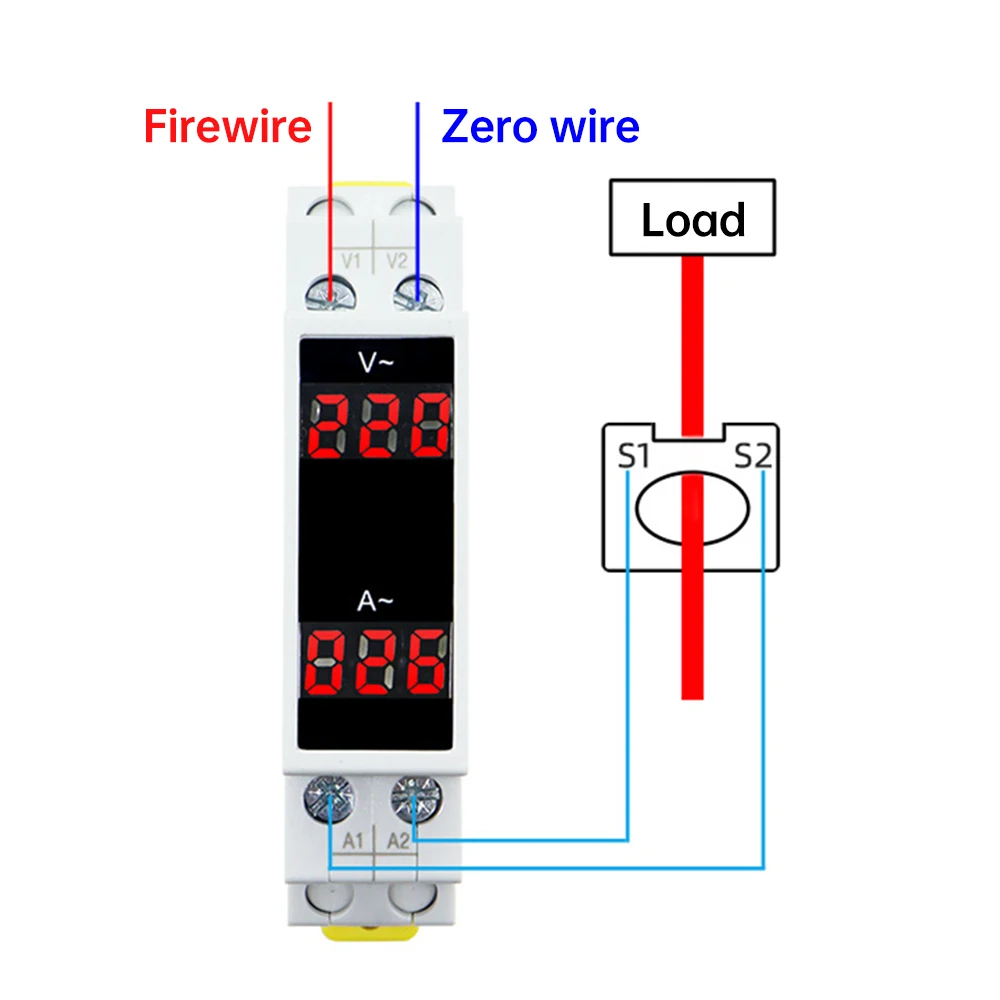 

Однофазный измеритель напряжения и тока на Din-рейке, 80-500 В переменного тока, модульный мини-вольтметр, амперметр, индикатор, цифровой дисплей