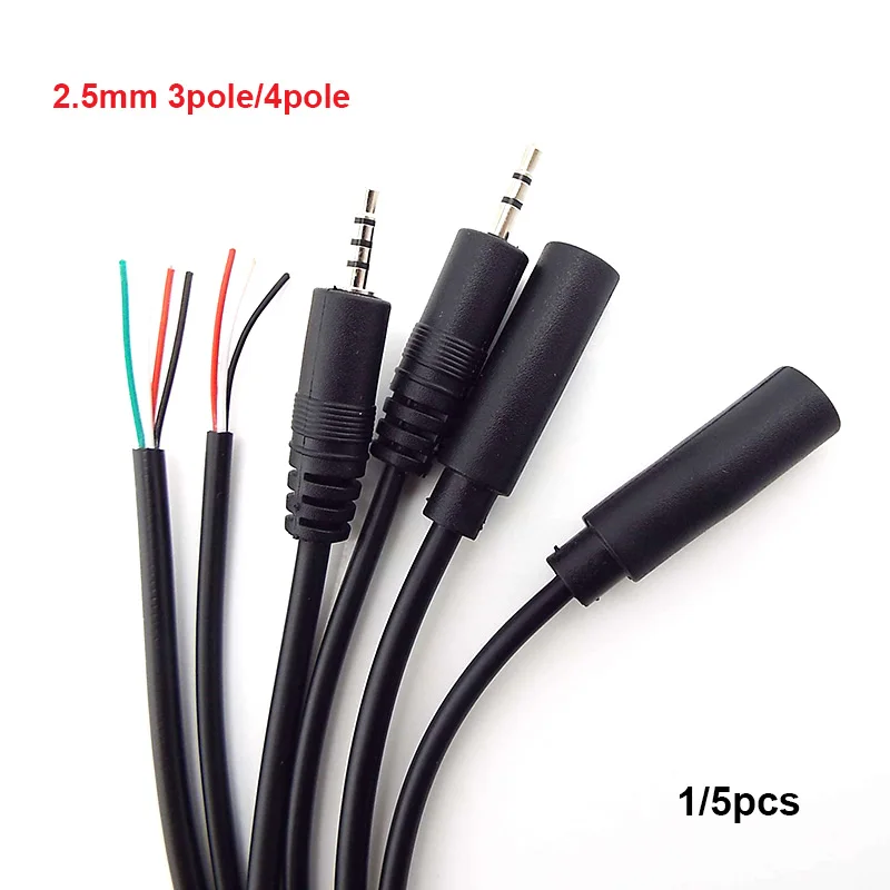 

25CM 2.5mm earphone Male Female 3pole 4pole Audio Extension Wire Connector Cable Plug 3pin 4pin DIY Repair wire Adapter 1/5pcs L