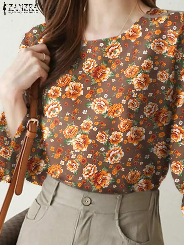 

ZANZEA Summer Bohemian Holiday Blouse Women Floral Printed Blouses Female Casual Elegant Beach Shirt Flare Sleeve O-Neck Tops