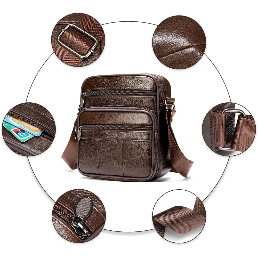 Business Leisure multi-functional first layer cowhide Men's bag  Vertical square large capacity luxury shoulder crossbody bag