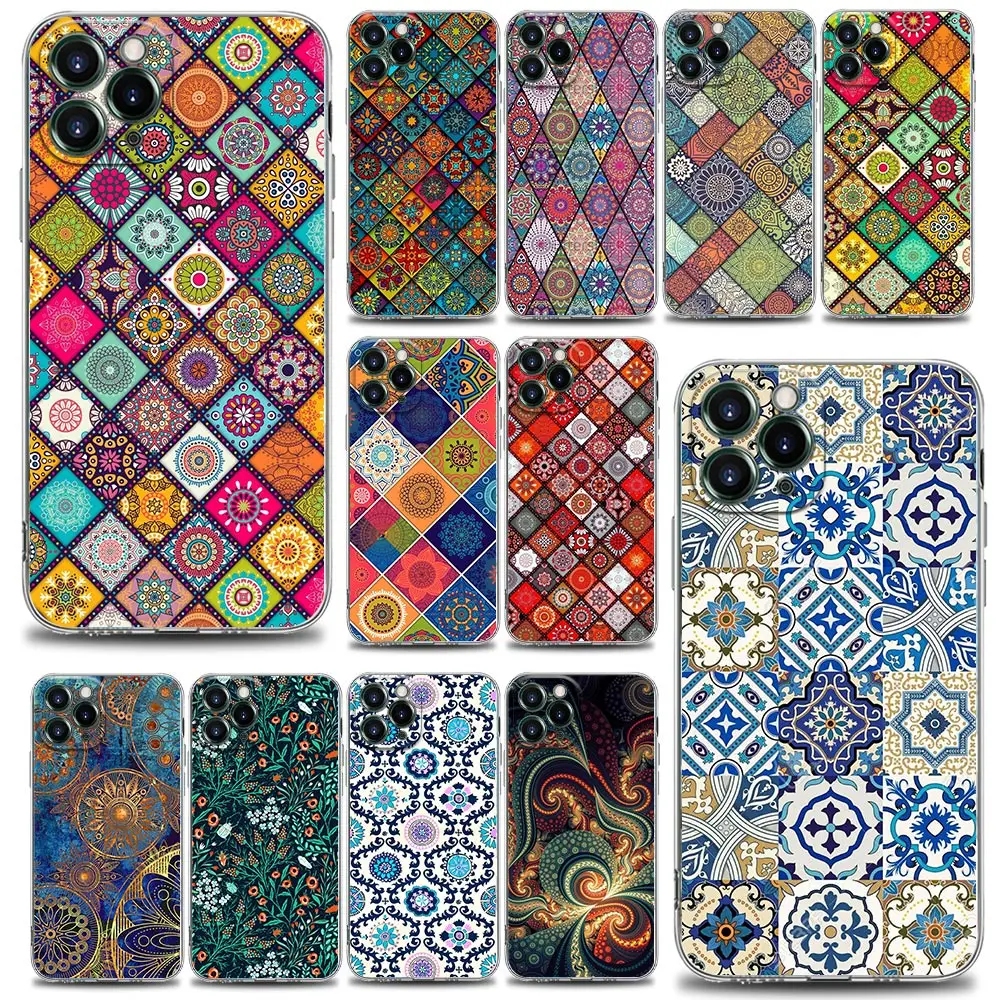 

3D Retro Bohemian European Color Pattern Phone Case For iPhone 11 12 13 Pro Max XR XS X 8 7 SE 2020 6 Plus Clear Soft TPU Cover