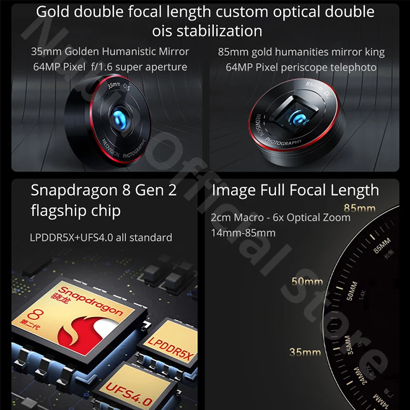 Nubia Z50 Ultra 5G SmartPhone 6.8 inch 144Hz AMOLED Screen Under screen camera Snapdragon 8 Gen 2 Octa Core 80W Fast Charge NFC