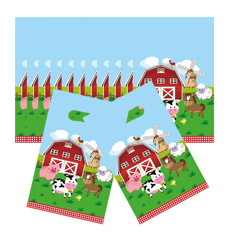 

Farm Pasture Theme Cartoon Dairy Cow Sheep Chicken Duck Plastic Gift Bag Loot Bag Kid Boy Birthday Party Supplies Decorations