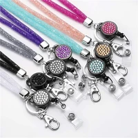 new rhinestone retractable lanyard badges holder cellphones id hanging rope mesh necklace strap universal school office supply