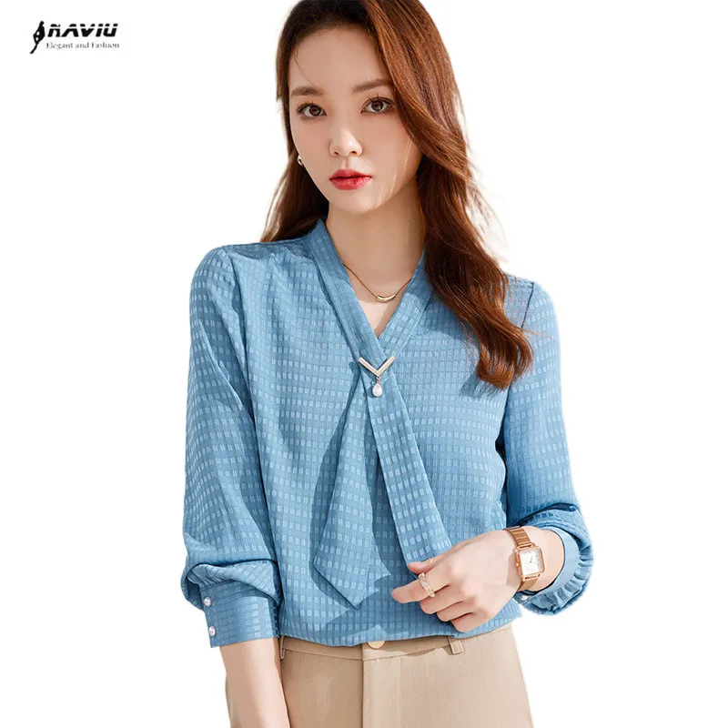 

Женская блузка с длинным рукавом, Деловая блузка с V-образным вырезом, офисный Топ для работы, осень 2022