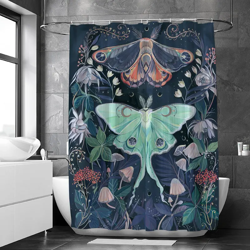 Flowers Butterfly Shower Curtain 3D Home Background Wall Decoration Waterproof Polyester Bathroom Blackout Curtains Bath Screen