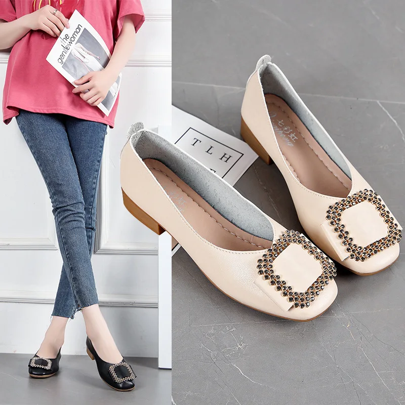 

Туфли женские на низком каблуке, мягкие дышащие, с закрытым носком, модные, с квадратной пряжкой, повседневная элегантная рабочая обувь, на в...