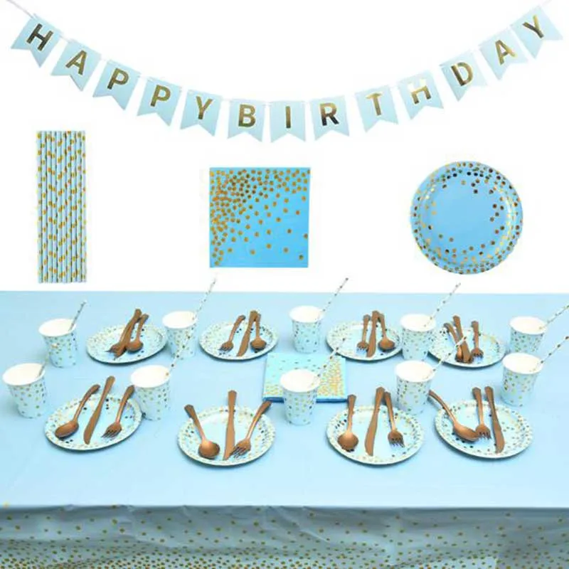 Наборы одноразовой посуды в голубую точку Детские декоративные бумажные тарелки