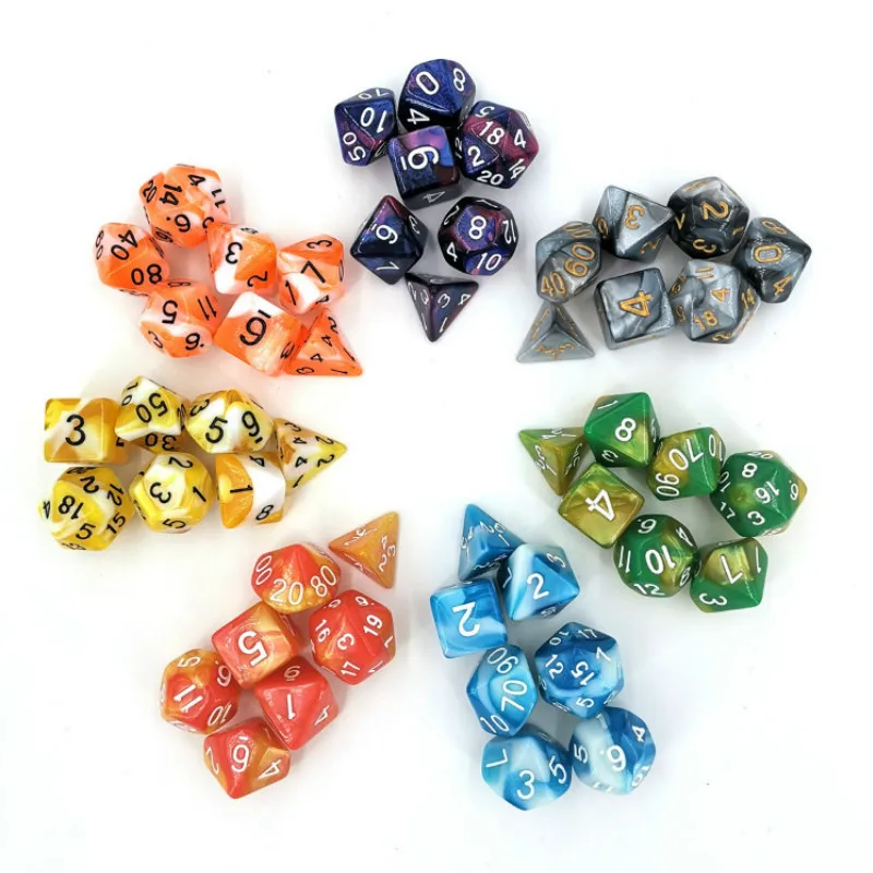 

7pcs 2-color Dice Set with Nebula Polyhedral Mixed Color Dice for RPG Dungeons and Dragons Board Games D4-D20 Party Family Game