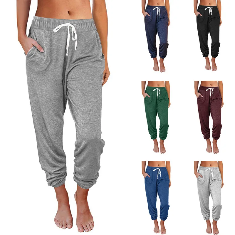 

2022 Spring/Summer new European and American women's clothing casual loose pockets high waist nine-point leggings women's