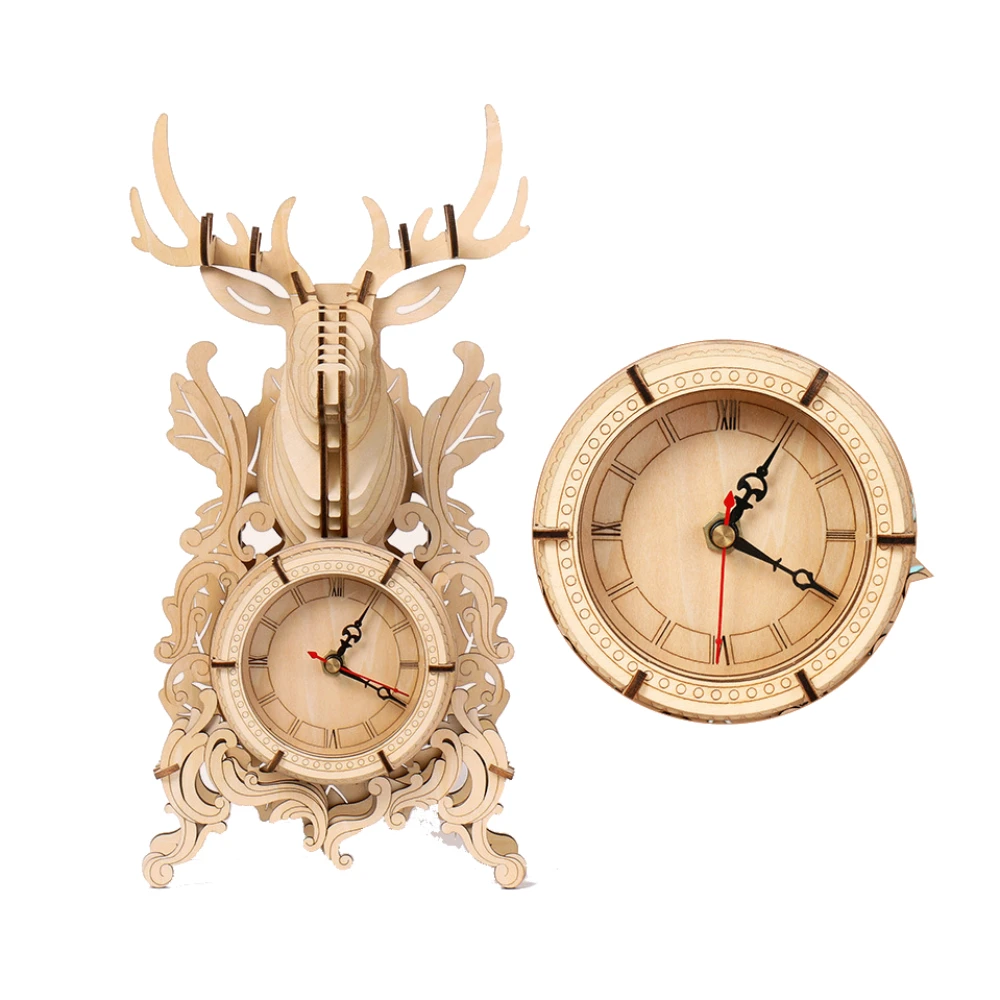 

Diy Deer Clock Wooden Puzzle Toys Adults Assembling Building Blocks Models Kits for Adults Animal Shaped 3D Constructor Jigsaw