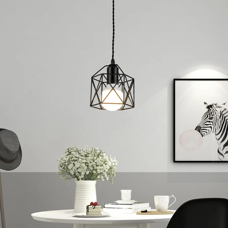 

Modern LED Pendant Light Iron Gold Black Minimalist Metal Cage Chandelier E27 Lamp Living Room Restaurant Bar Fixture Decoration