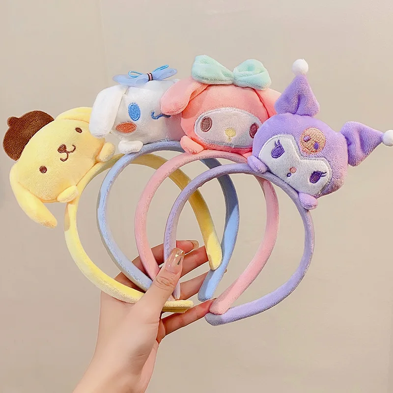 

Cute Cartoon Sanrio Kuromi Cinnamoroll Hairband Kawaii My Melody Pompom Purin Doll Headband Makeup Face Wash Hairpin Headdress