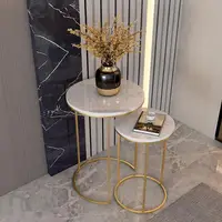 Marble Top Sofa Side Table Corner Table End Table Round Small Coffee Table Golden Black Legs Frame Optional 2 Sets Combination