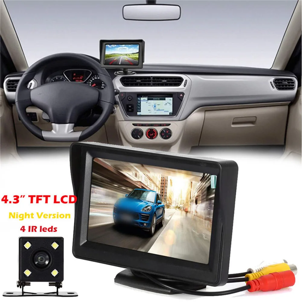 

Car Rear View Backup Reverse 4 Led Camera Night Vision + 4.3\" TFT LCD Monitor Car Accessories Parking Assist Display