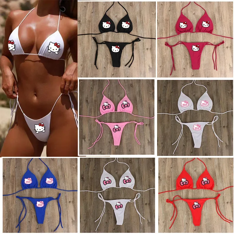 Sanrio Kawaii HelloKitty Kuromi My Melody Halter шея бикини сексуальный многоцветный купальник
