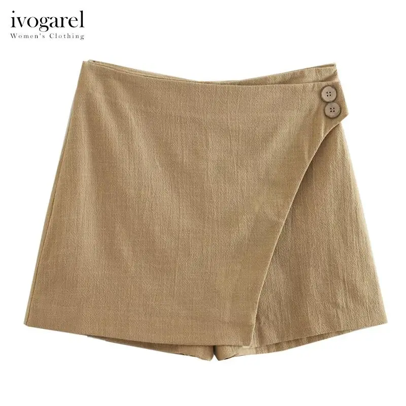 

Ivogarel Crossover Rustic Skort Women's High-Waist Summer SKort Traf Short with Crossover Front and False Buttons