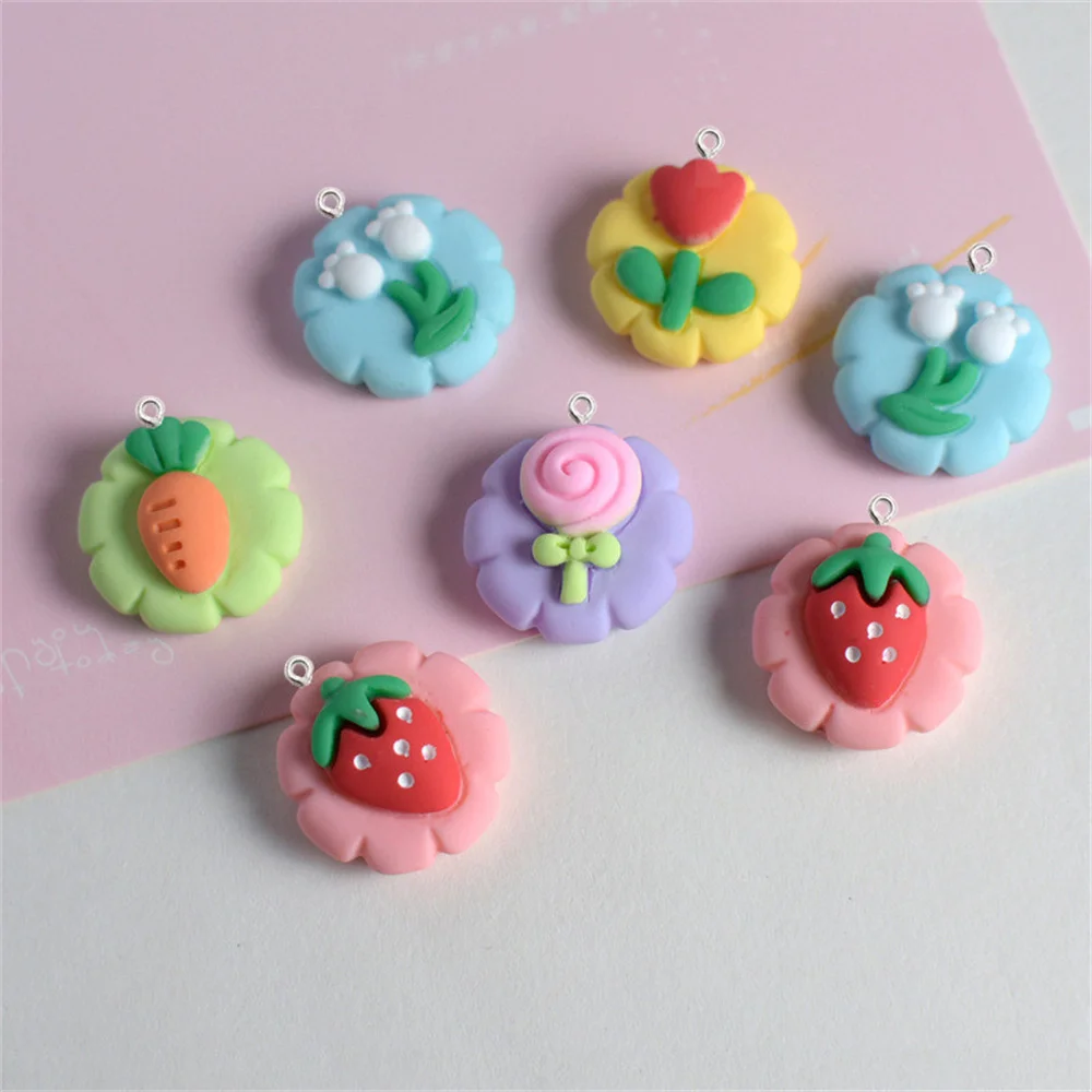 

10Pcs Kawaii Fruit Flower Cookies Ornament Pendants Woman Jewelry DIY Making Earrings Necklace Bracelet Accessories Resin Charms