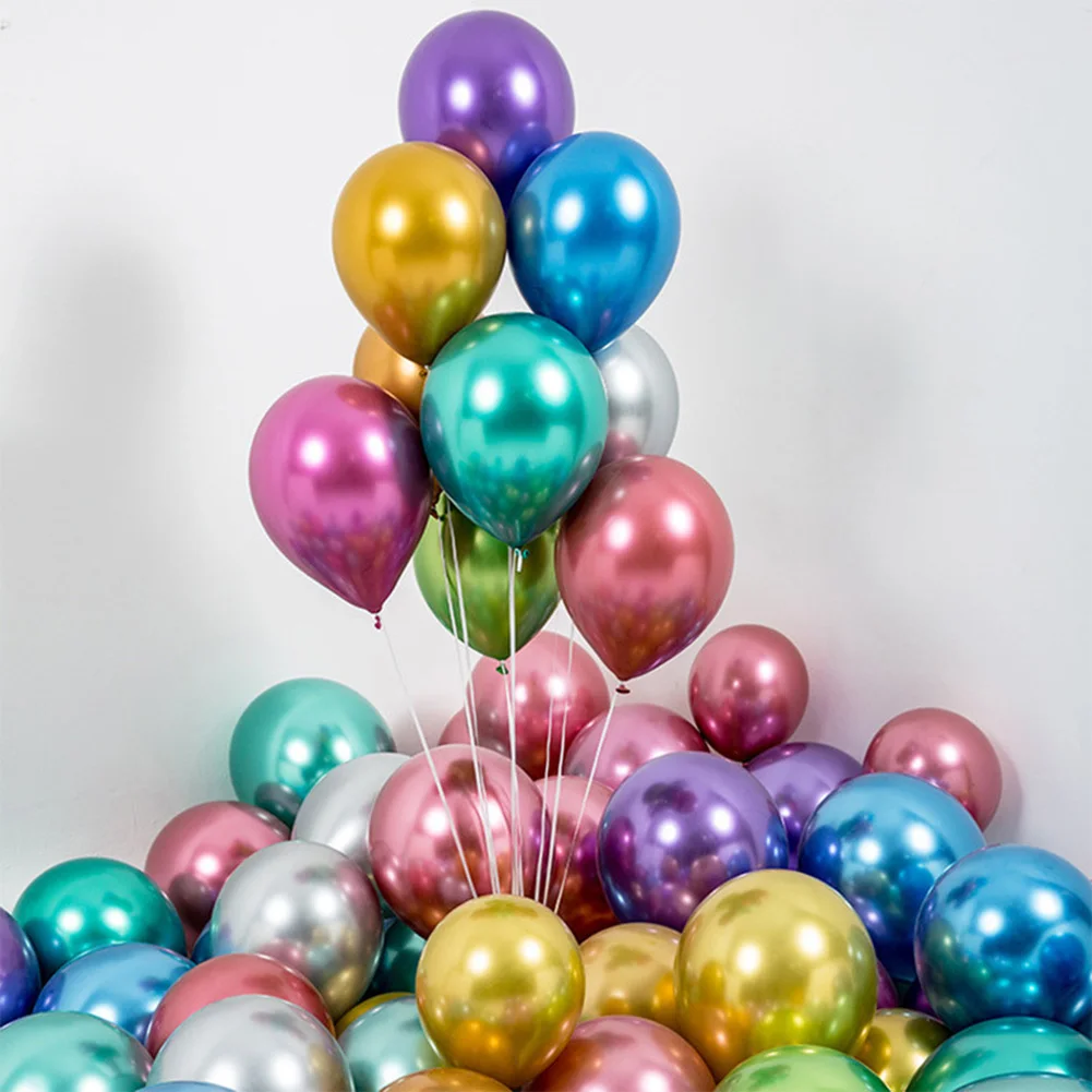 

50pcs 10inch Round Metal Chrome Balloons Wedding Bride Shower Metallic Inflatable Air Balls Happy Birthday Party Decor Kids Toys