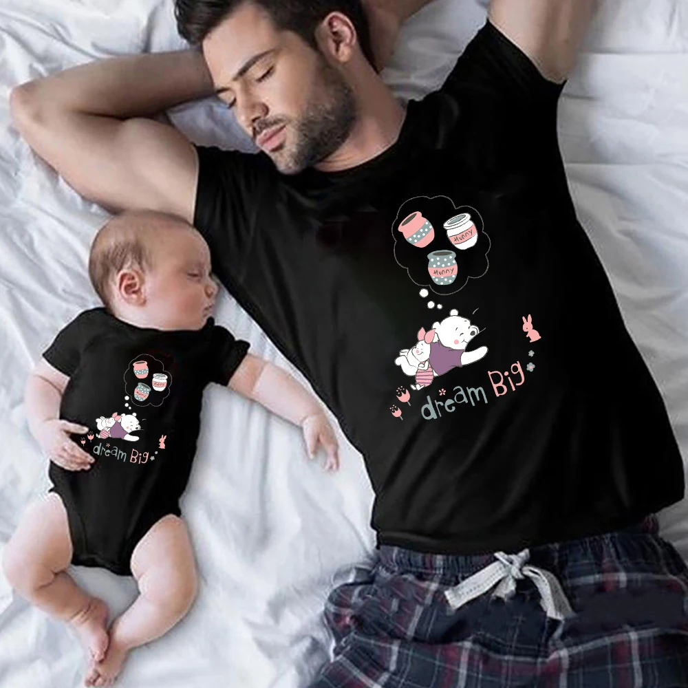 Disney Family Look Sets Pajamas Cute Winnie Pooh Have a Good Dream Baby Girl Boy Clothes Dad Mom Kids Summer Matching T-shirt