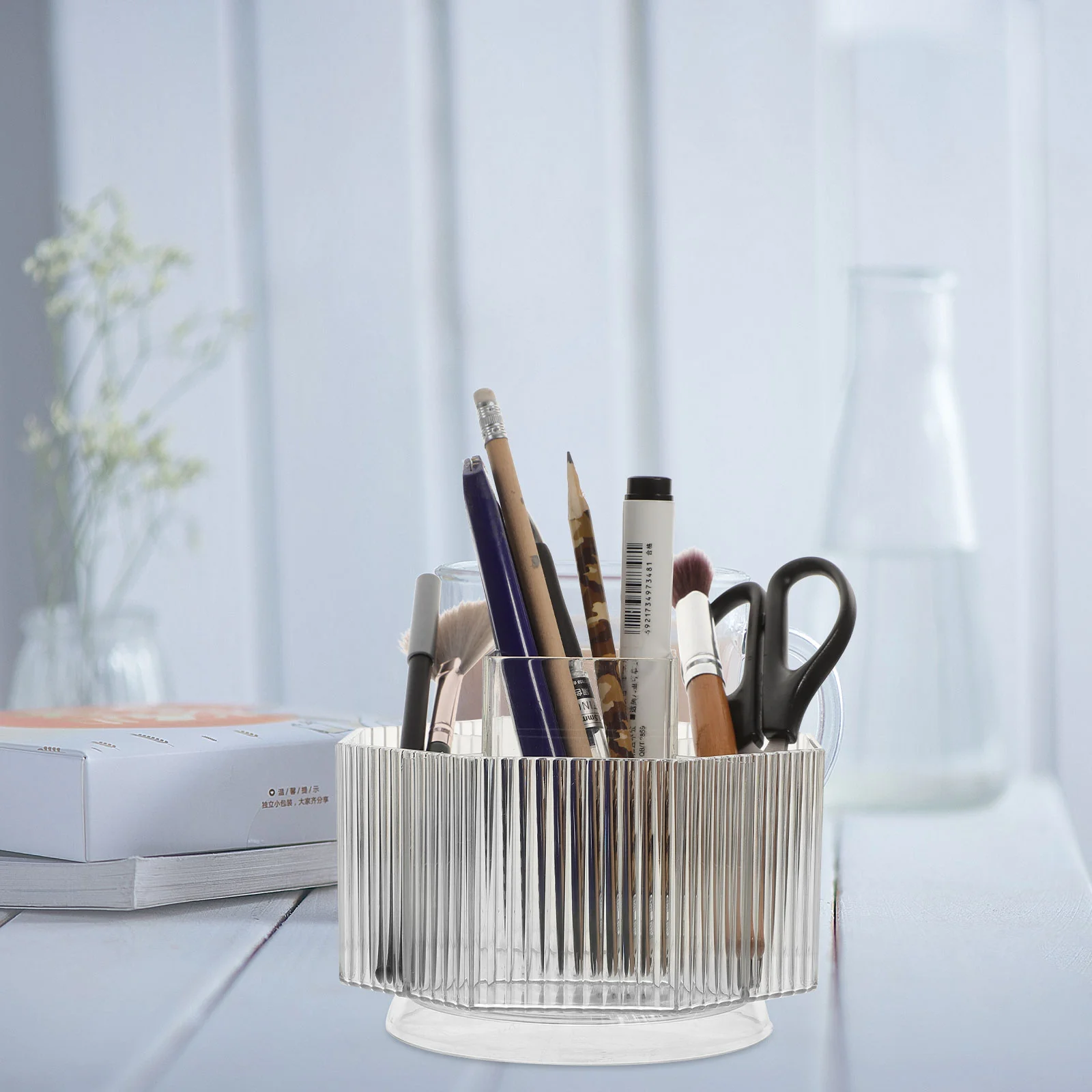 

Kid Pencils Rotating Transparent Marker Storage Organizer Makeup Brush Abs Large Office