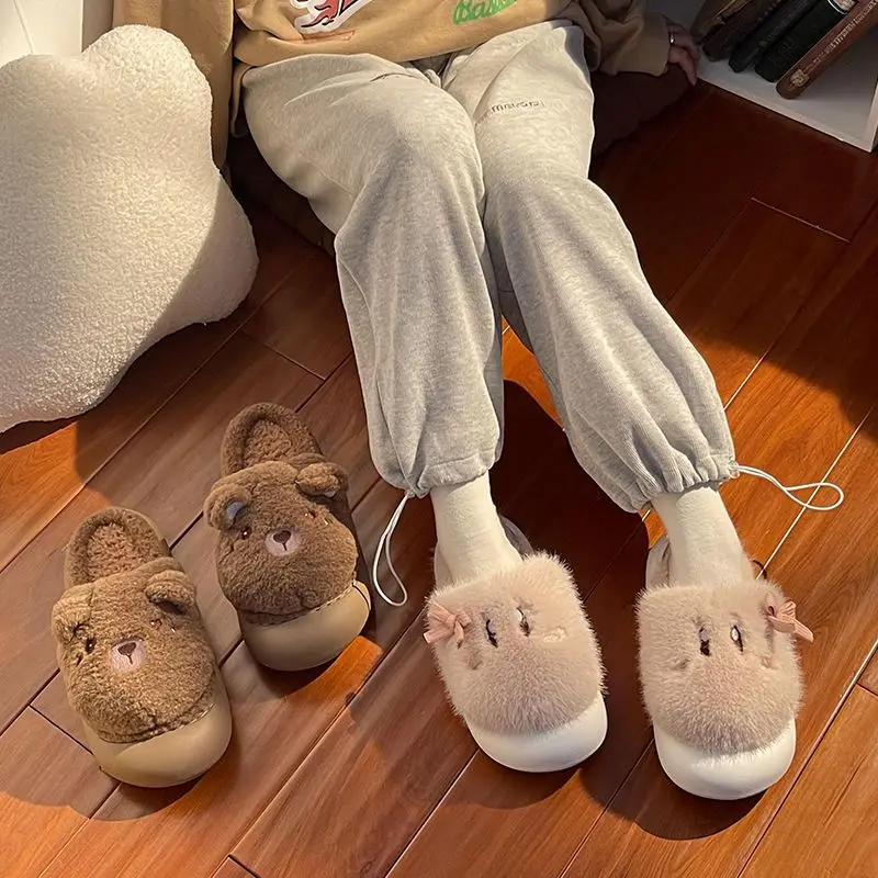 2023 Men's Cotton Slippers Winter Couples Home Indoor Non-slip Thick Bottom Cartoon Warm Home Plush Mop Female Free Shipping