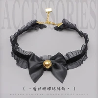 handmade lolita neck bell accessories props lace bow bell collar bow tie pre tied collar jewelry bowknot shirt necktie clip