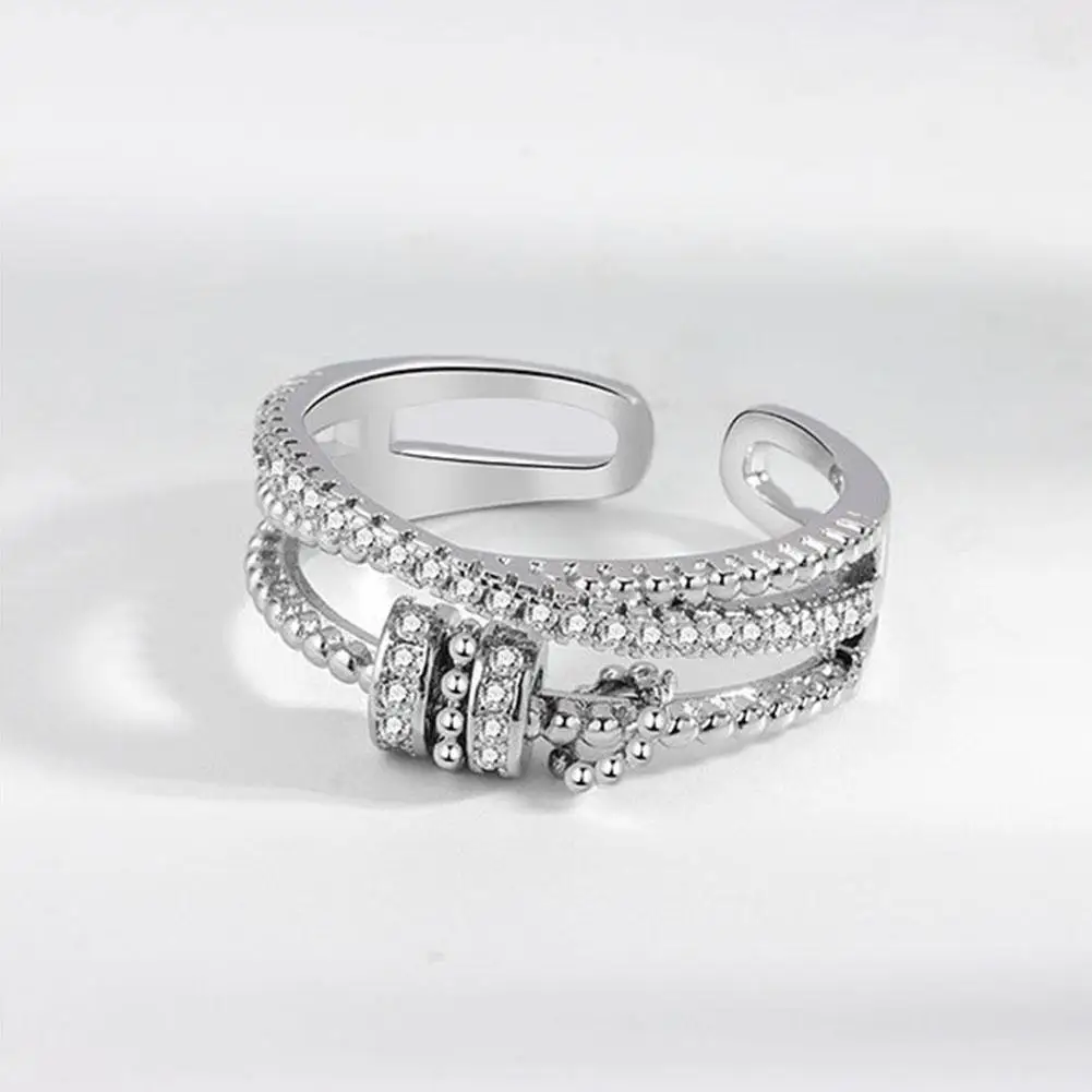 Anti Anxiety Ring Rotatable Ring For Women Men Anxiety Worry Finger Stress Relief Rings With Beads Adjustable Spinner Rings