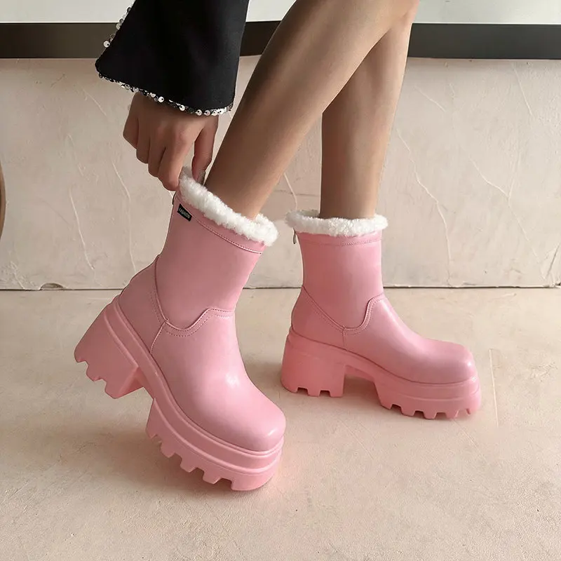 

Женские ботинки на высоком каблуке, с плюшевой подкладкой