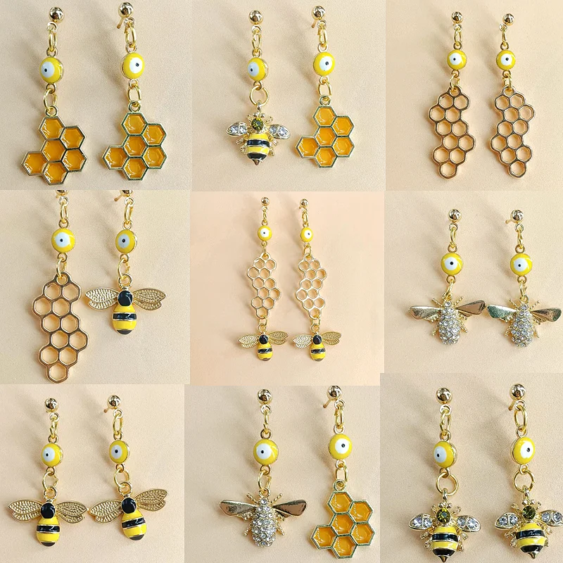

New Bee Honeycomb Irregular Enamel Metal Earrings Cute insect Earring,Fashionable Jewelry,Imple And Elegant Geometric Earrings