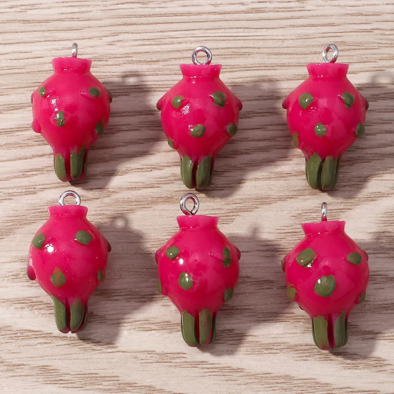 

10pcs 14x27mm Resin Fruit Pitaya Charms Pendants for Jewelry Making Women Cute Drop Earrings Necklaces DIY Keychains Crafts Gift