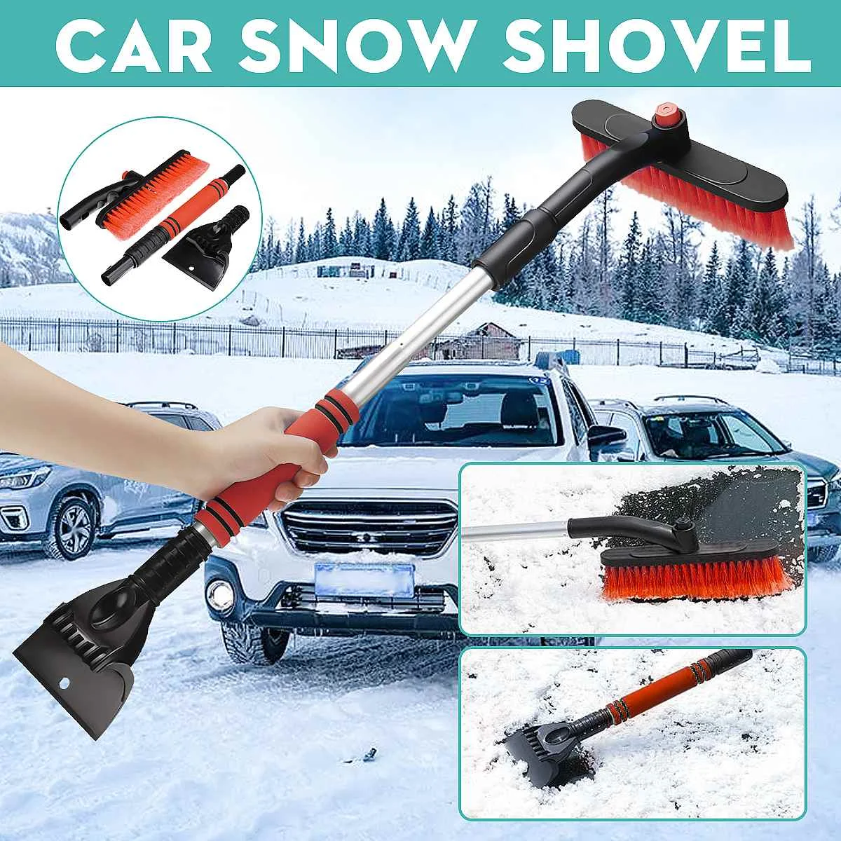 

3 In 1 Car Windshield Telescopic Snow Scraper Brush Winter Ice Shovel Removal Brush Scraping Glass Retractable Cleaning Tool