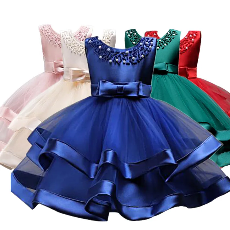 

2022 Summer Dress Costume Kids Evening Party Dresses For Girls Beading Princess Baby Girl Dress Frocks Wedding Dress 5 10 Years