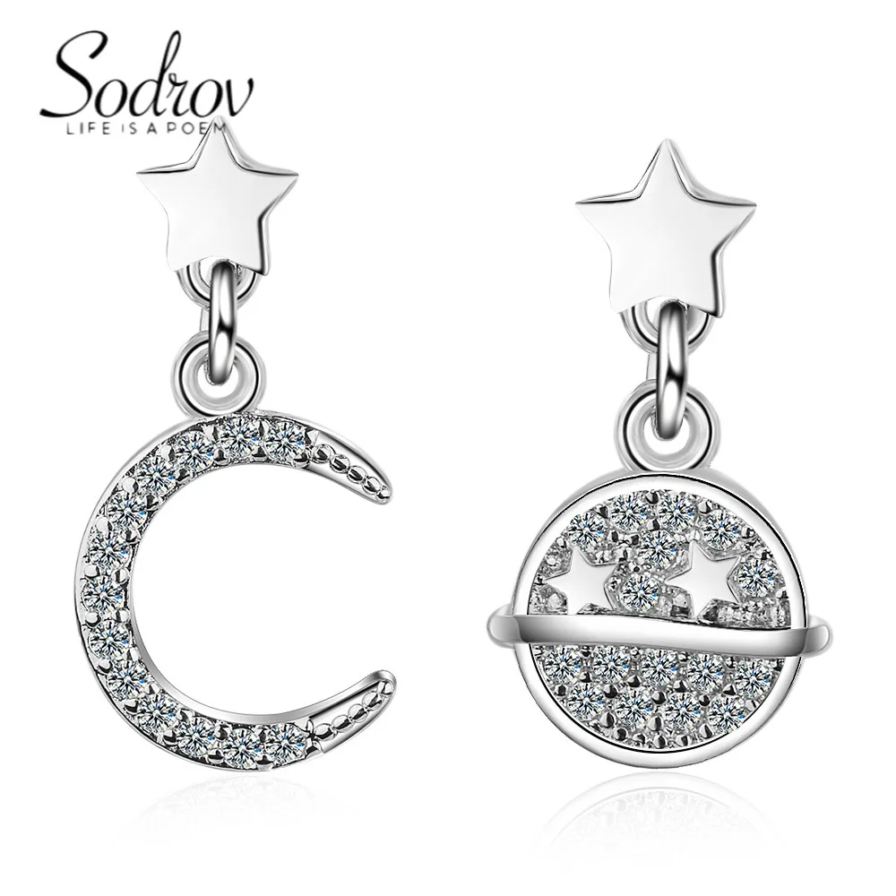 

SODROV Diamond Zircon Star Moon Planet Earrings for Women Korean Earrings Jewelry